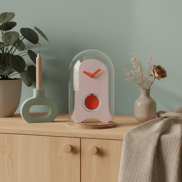 Glass dome clock stolp klok KLOQ roze