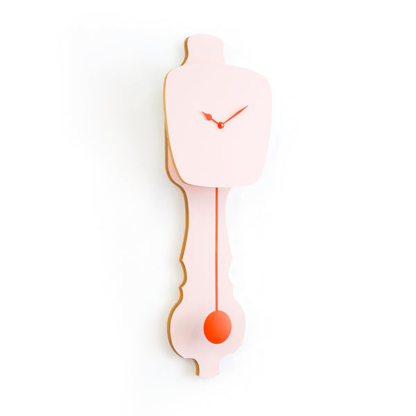 roze design klok met slinger, pink design pendulum clock